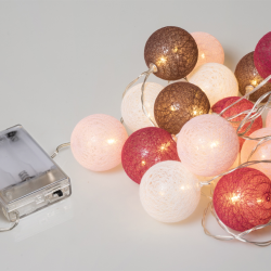 10Led Φωτάκια Σταθερά Με Μπάλες Cotton 6cm Μπατ. ΑΑ Με Θερμό Φωτ. 1,5Μ