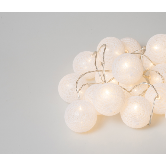 20Led Φωτ.Σταθ.Με Μπάλες Cotton 6cm Με Μετασχ. Ip44-Χρονοδιακόπτη 6ωρο Θερμό Φως 3Μ