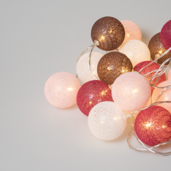 20Led Φωτ.Σταθ.Με Μπάλες Cotton 6cm Με Μετασχ.Ip44-Χρονοδιακόπτη 6ωρο Θερμό Φωτ. 3Μ