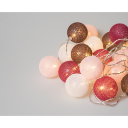 20Led Φωτ.Σταθ.Με Μπάλες Cotton 6cm Με Μετασχ.Ip44-Χρονοδιακόπτη 6ωρο Θερμό Φωτ. 3Μ