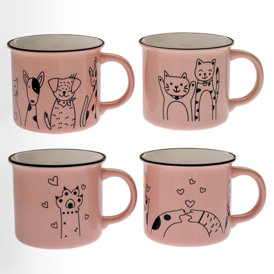 ΚΖ ΡΟΖ ΚΕΡΑΜΙΚΗ ΚΟΥΠΑ ΜΕ ΦΙΓΟΥΡΑ ΓΑΤΑΣ & ΣΚΥΛΟΥ 460ml ΣΕ 4 ΣΧΕΔΙΑ (10Χ9ΕΚ)