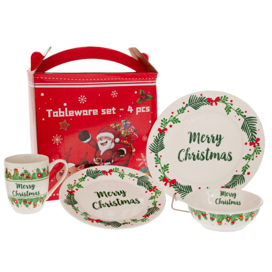 ΧΡ ΣΕΤ/4 ΚΕΡΑΜΙΚΟ ΣΕΡΒΙΤΣΙΟ MERRY CHRISTMAS