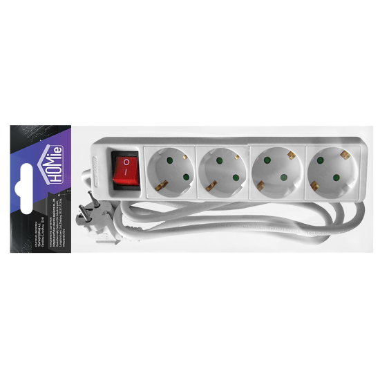 Πολύπριζο 4 Θέσεων με Διακόπτη Λευκό 1,5m