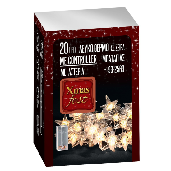 20 Λαμπάκια LED Μπαταρίας Αστέρια Λευκό Θερμό με Controller IP20 2,3m