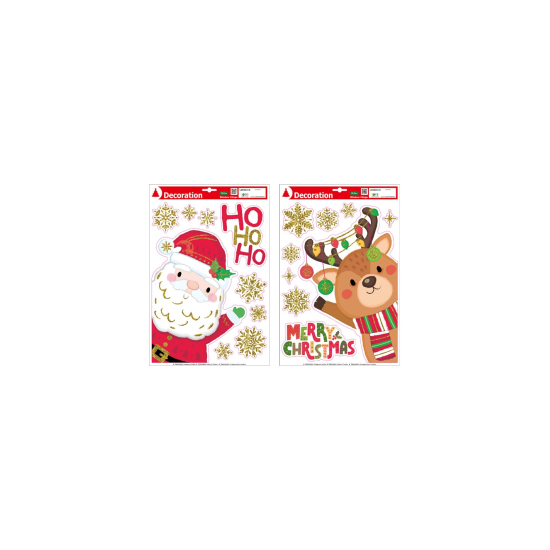 Αυτοκόλλητα Παραθύρου Αγ. Βασίλης & Τάρανδος με glitter 41χ27 εκ.