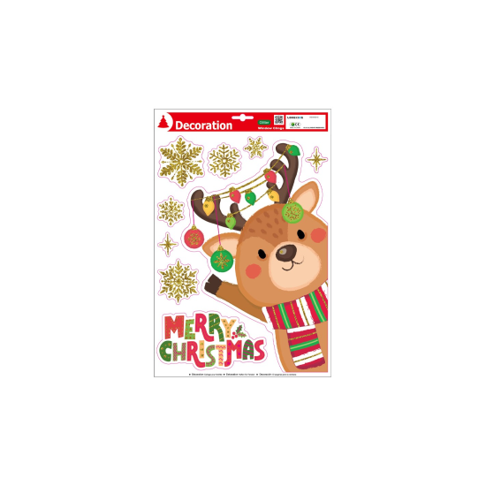 Αυτοκόλλητα Παραθύρου Αγ. Βασίλης & Τάρανδος με glitter 41χ27 εκ.