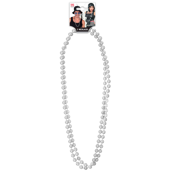 ΚΟΛΛΙΕ SET OF 2 SILVER BEADED NECKLACES"40 cm