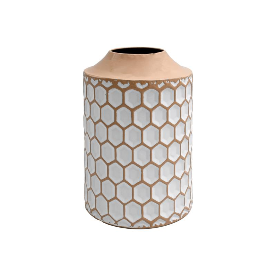 ΜΕΤΑΛΛΙΚΟ ΕΠΙΤΡΑΠΕΖΙΟ ΔΙΑΚΟΣΜΗΤΙΚΟ ΒΑΖΟ Fylliana FL363 ΜΠΕΖ-ΛΕΥΚΟ ΧΡΩΜΑ 20x30εκ