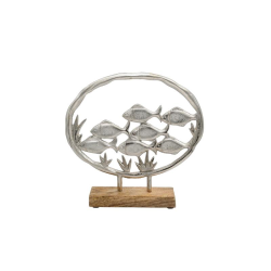 ΔΙΑΚΟΣΜΗΤΙΚΟ ΑΛΟΥΜΙΝΙΟΥ Fylliana Fish on ring 2789 ΜΕ ΞΥΛΙΝΗ ΒΑΣH ΑΣΗΜΙ ΧΡΩΜΑ 25x5x24εκ