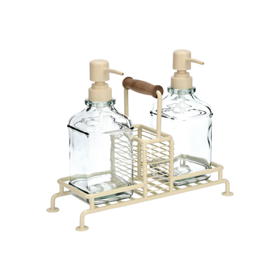 ΔΟΧΕΙΑ ΥΓΡΟΥ ΠΙΑΤΩΝ ALLURE 2x300ml ΜΕ ΜΕΤΑΛΛΙΚΗ ΒΑΣΗ & ΘΗΚΗ ΓΙΑ ΣΦΟΥΓΓΑΡΙ IVORY