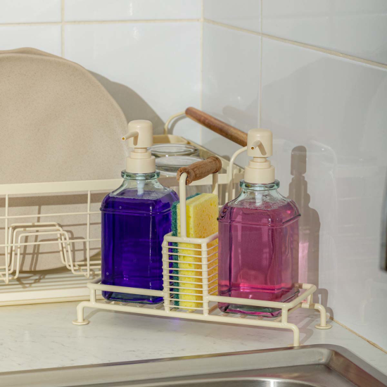 ΔΟΧΕΙΑ ΥΓΡΟΥ ΠΙΑΤΩΝ ALLURE 2x300ml ΜΕ ΜΕΤΑΛΛΙΚΗ ΒΑΣΗ & ΘΗΚΗ ΓΙΑ ΣΦΟΥΓΓΑΡΙ IVORY