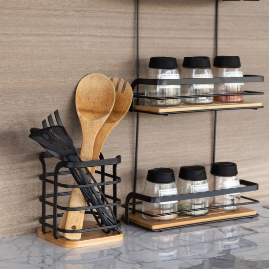 ΘΗΚΗ ΓΙΑ ΚΟΥΤΑΛΕΣ BAMBOO ESSENTIALS ΜΕΤΑΛΛΙΚΗ 12x12x14.5cm ΜΑΥΡΗ