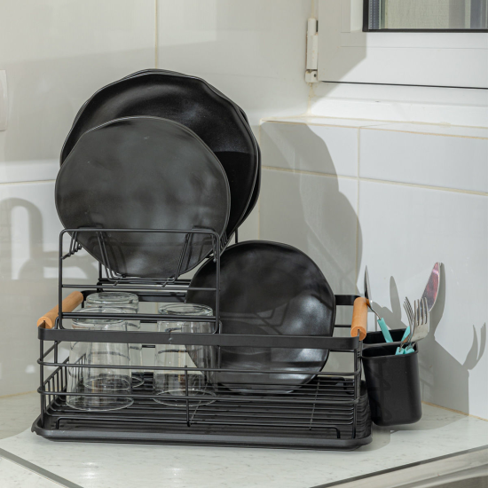 ΠΙΑΤΟΘΗΚΗ BAMBOO ESSENTIALS ΔΙΩΡΟΦΗ ΜΕΤΑΛΛΙΚΗ ΜΑΥΡΗ ΜΕ BAMBOO ΛΑΒΕΣ