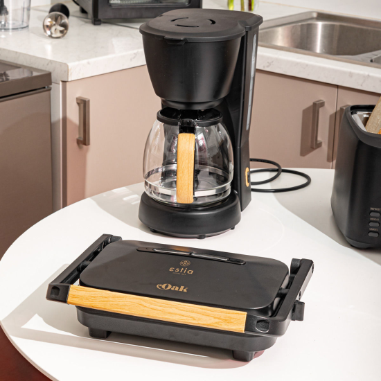 ΚΑΦΕΤΙΕΡΑ ΦΙΛΤΡΟΥ OAK ΠΛΑΣΤΙΚΗ 1000w ΜΕ ΓΥΑΛΙΝΗ ΚΑΝΑΤΑ 1.25lt. ΜΑΥΡΗ