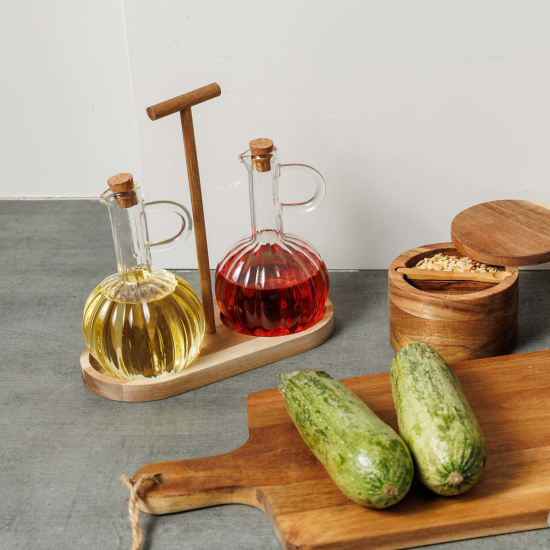 ΔΟΧΕΙΑ ΓΙΑ ΛΑΔΙ & ΞΥΔΙ ALLURE ΓΥΑΛΙΝΑ ΣΕΤ 2 TEM ΣΕ ΞΥΛΙΝΗ ΒΑΣΗ