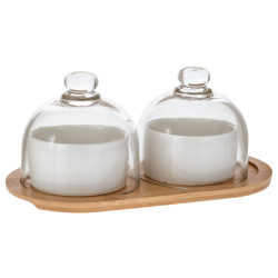 ΚΖ ΛΕΥΚΑ ΚΕΡΑΜΙΚΑ ΜΠΩΛ ΣΕΡΒΙΡΙΣΜΑΤΟΣ ΜΕ ΓΥΑΛΙΝΟ ΚΑΠΑΚΙ ΣΕ BAMBOO ΒΑΣΗ 24Χ12Χ10ΕΚ