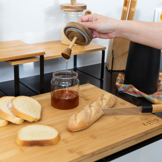 ΔΟΧΕΙΟ ΜΕΛΙΟΥ ALLURE ΓΥΑΛΙΝΟ 450ml 9x9x13.5cm ΜΕ ΚΟΥΤΑΛΙ ΜΕΛΙΟΥ