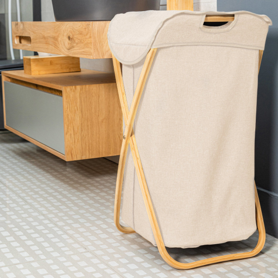 ΚΑΛΑΘΙ ΑΠΛΥΤΩΝ BAMBOO ESSENTIALS 40x40x70cm ΜΕ ΘΗΚΗ ΠΟΛΥΕΣΤΕΡ ΠΤΥΣ.ΜΠΕΖ