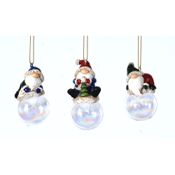 ΜΠΑΛΑ ΣΕ 2 ΣΧΕΔΙΑ 8cm Polyresin red gnome sitting on a glass ball orn (ΤΙΜΗ ΤΕΜΑΧΙΟΥ)