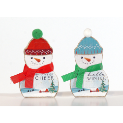 ΞΥΛΙΝΟΙ ΧΙΟΝΑΝΘΡΩΠΟΙ ΣΕ 2 ΣΧΕΔΙΑ 16cm Wooden snowmen