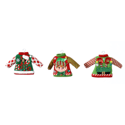 ΚΡΕΜΑΣΤΟ ΣΤΟΛΙΔΙ 3 ΣΧΕΔΙΑ 15cm Fabric xmas ugly sweater orn w/hanger