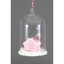 ΚΡΕΜΑΣΤΟ ΣΤΟΛΙΔΙ 11cm Glass transparent finial orn w/pink candy house