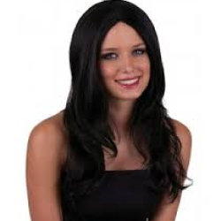 Περούκα Μαύρη Μακριά Με Χωρίστρα.