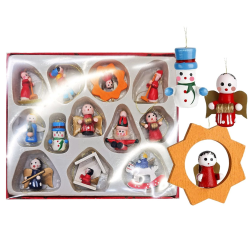 Ξύλινα Στολίδια σετ=12 τεμ Στολίδι=3,5cm, σετ=16x14cm