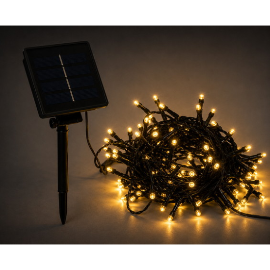 200 Led Με Ηλιακό Πάνελ, 8 Προγρ.Και Μετασχ.Ip44, Πράσ.Καλ.Θερμ.Λαμπ. 20Μ.