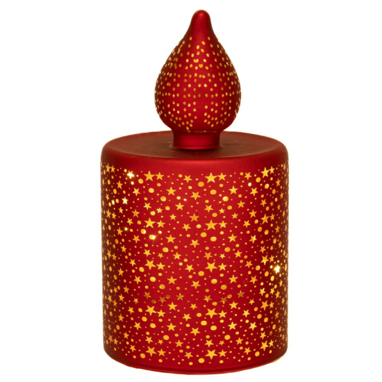 ΧΡ ΚΟΚΚΙΝΟ ΓΥΑΛΙΝΟ ΚΕΡΙ LED ΜΕ ΑΣΤΕΡΑΚΙΑ 7,5Χ7,5Χ15ΕΚ ΜΠΑΤΑΡΙΑΣ ΑΝΑΒΟΣΒΗΝΕΙ